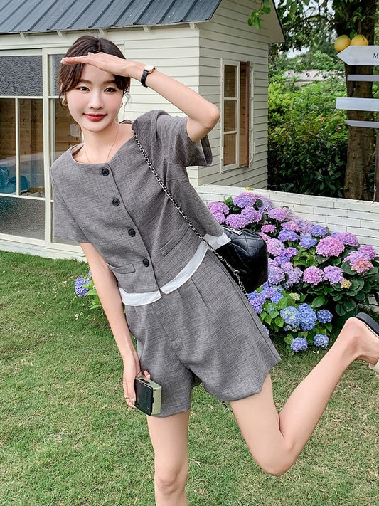 French design small fragrance top suit for women 2024 summer new slimming top wide leg shorts two-piece set