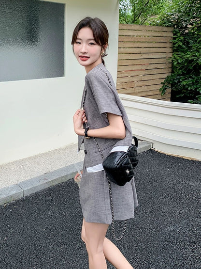 French design small fragrance top suit for women 2024 summer new slimming top wide leg shorts two-piece set