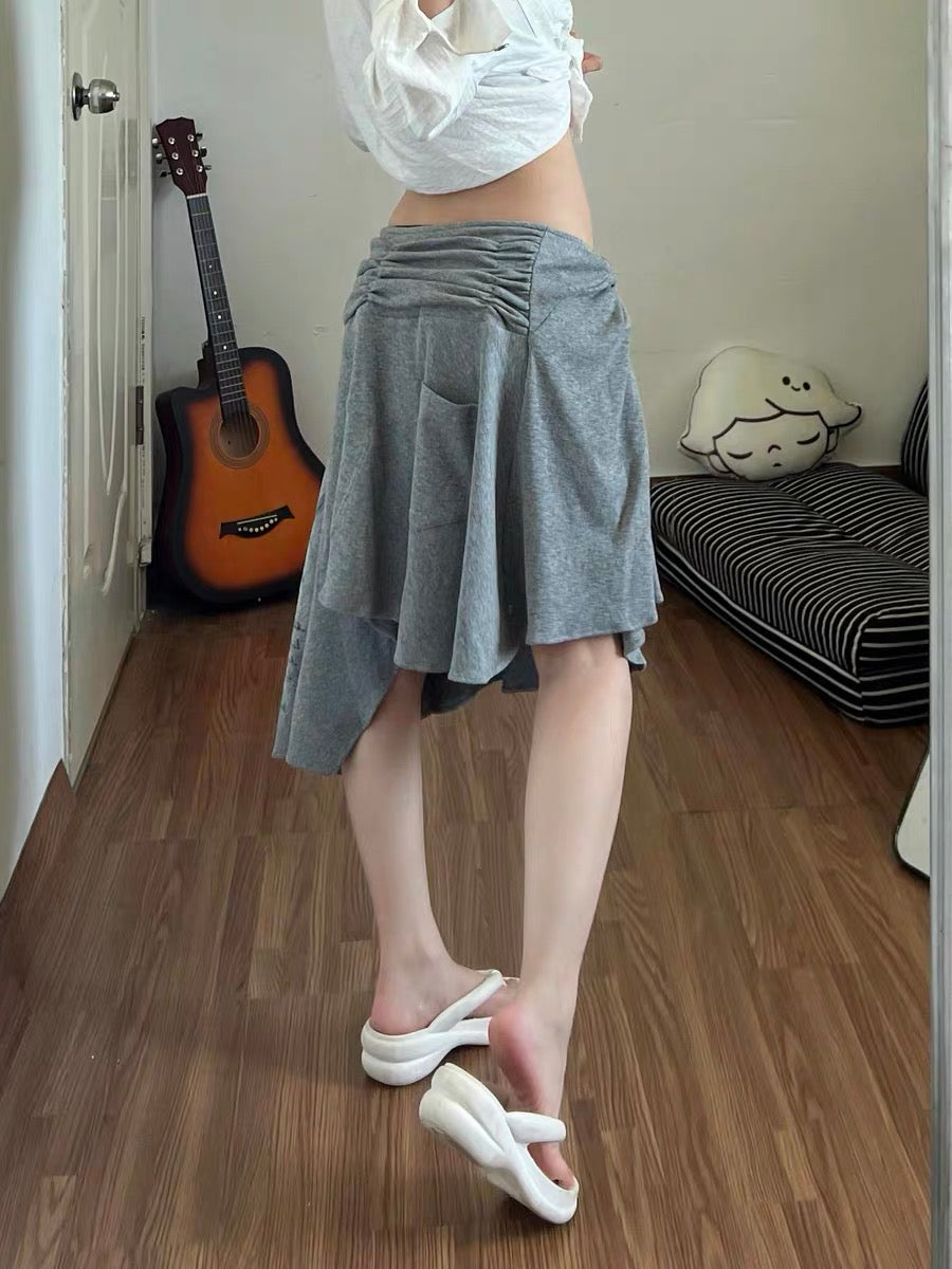Fog-like printed knitted midi skirt for women, new summer 2026, grey, irregular, trendy, sexy, retro style.