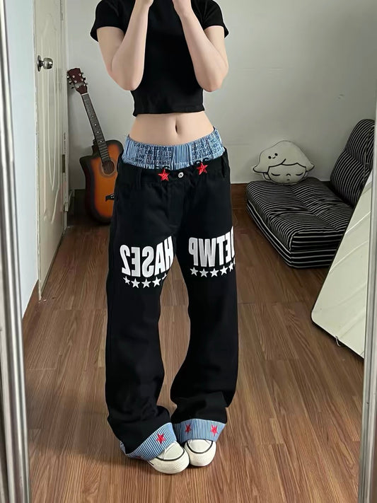 Niche Double-Waisted Curved Jeans for Women, Summer 2026 New Style, Relaxed Style, Layered Design, Flattering and Slimming Long Pants