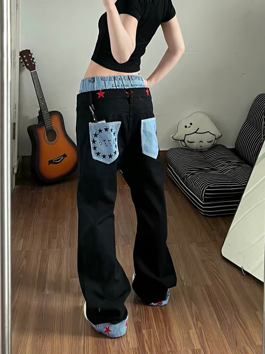 Niche Double-Waisted Curved Jeans for Women, Summer 2026 New Style, Relaxed Style, Layered Design, Flattering and Slimming Long Pants