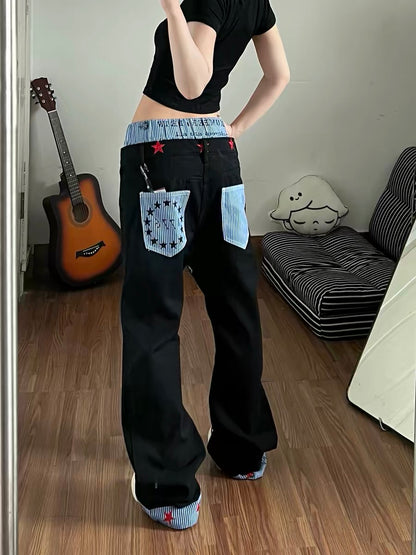 Niche Double-Waisted Curved Jeans for Women, Summer 2026 New Style, Relaxed Style, Layered Design, Flattering and Slimming Long Pants