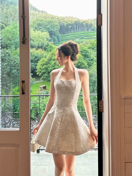 SX Shanxi beautiful jacquard sleeveless halter neck umbrella dress summer backless sexy temperament cool birthday party dress