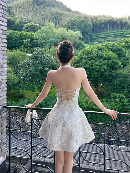 SX Shanxi beautiful jacquard sleeveless halter neck umbrella dress summer backless sexy temperament cool birthday party dress