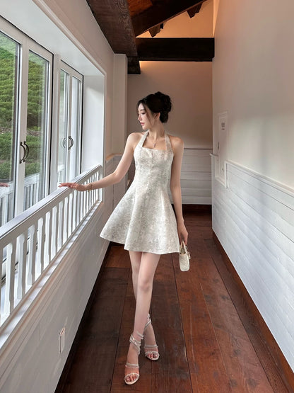 SX Shanxi beautiful jacquard sleeveless halter neck umbrella dress summer backless sexy temperament cool birthday party dress