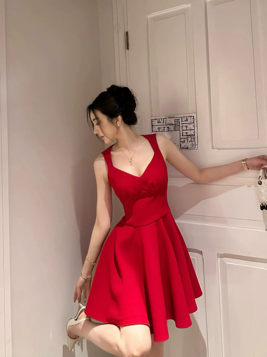 SX Shanxi French retro temperament sling slim waist umbrella dress female high-end chic princess short skirt