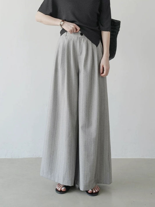 2025 summer new retro neutral style striped trousers straight casual trousers women's loose slim wide-leg trousers