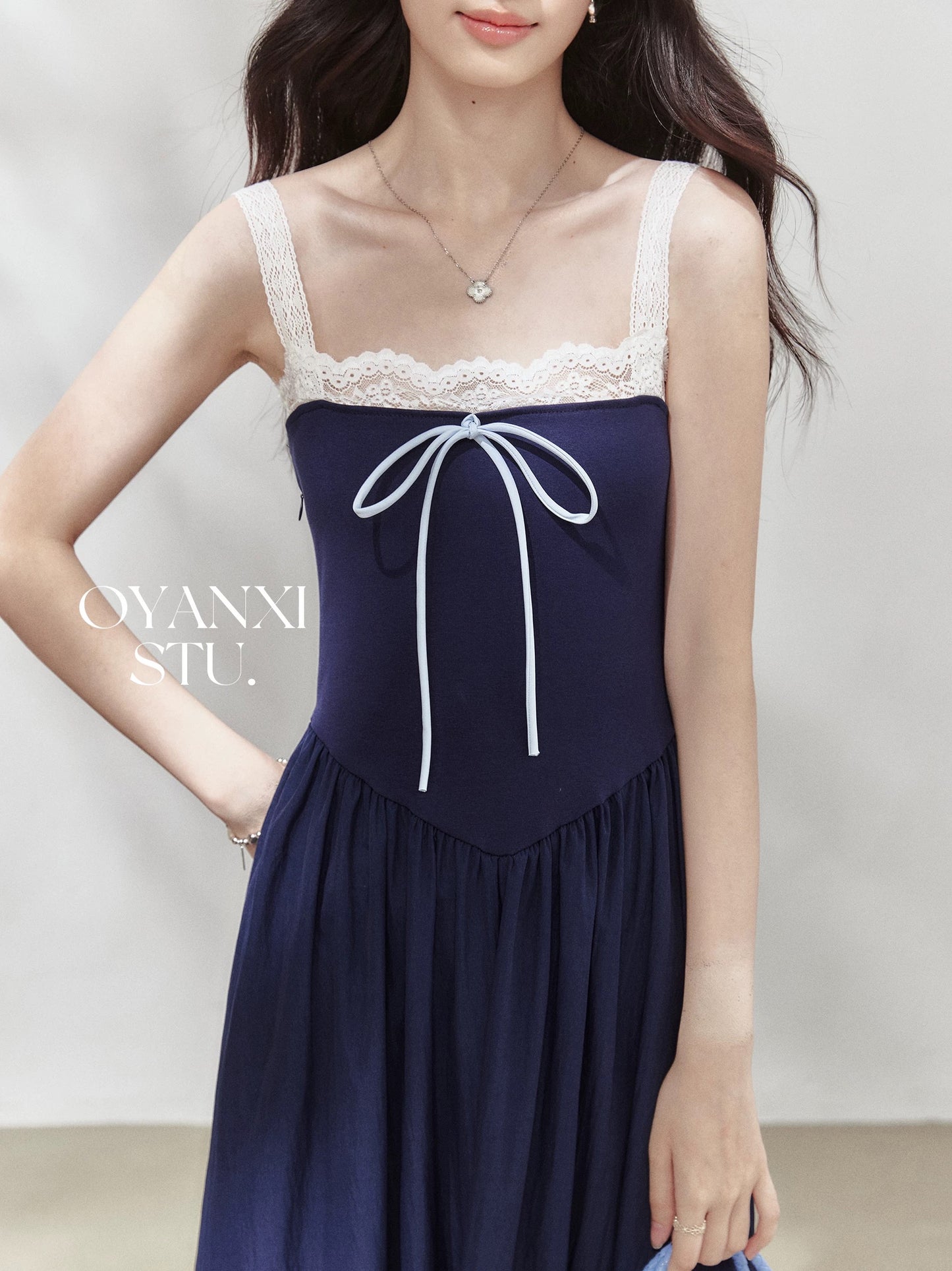 Ouyang happy's "Moonlight Veil" Dress - A Unique Design with Lace Trim and Straps for Summer