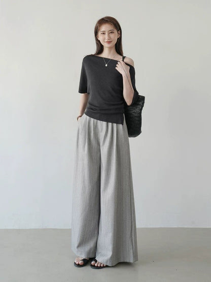2025 summer new retro neutral style striped trousers straight casual trousers women's loose slim wide-leg trousers