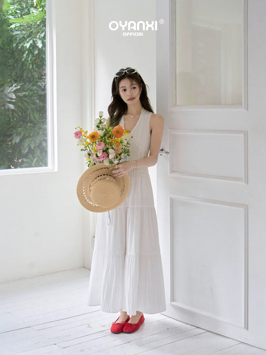 Ouyang happy's "Japanese Anime Stamp" White Dress for Women, Summer 2026 New Style, French High-End Elegant Long Dress