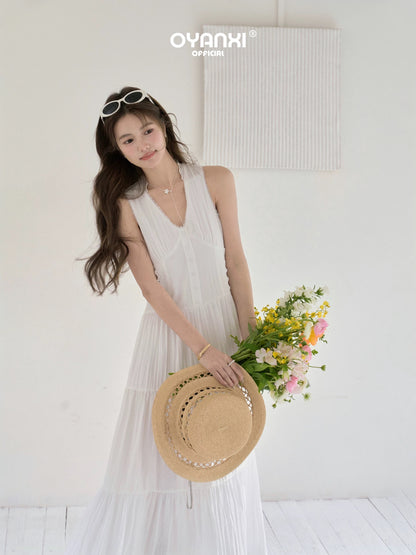 Ouyang happy's "Japanese Anime Stamp" White Dress for Women, Summer 2026 New Style, French High-End Elegant Long Dress