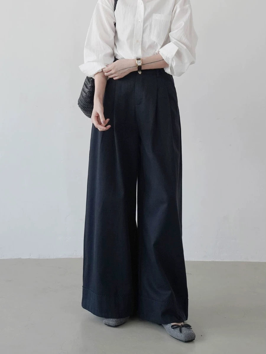 2025 early autumn new high waist straight pants women's loose slim casual wide leg long pants design sense ladies simple