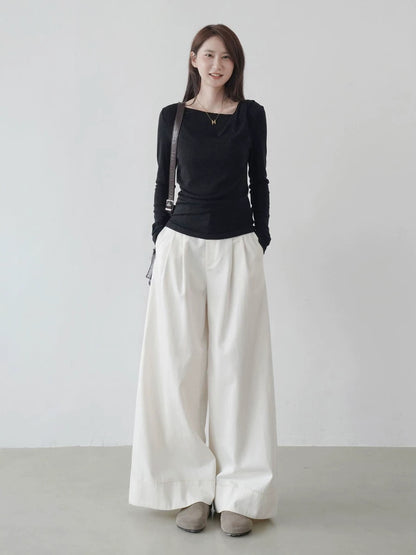 2025 early autumn new high waist straight pants women's loose slim casual wide leg long pants design sense ladies simple