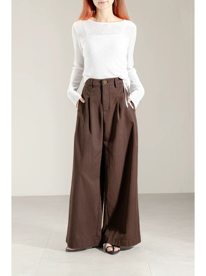 2025 autumn new style temperament retro high waist coffee color wide leg pants trousers women spring and autumn loose slim straight pants