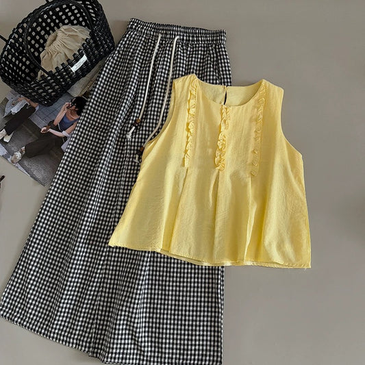 [In Stock] Solid Color Lace Vest, New Korean Style Women's Round Neck Pullover, Klein Blue Sleeveless Top