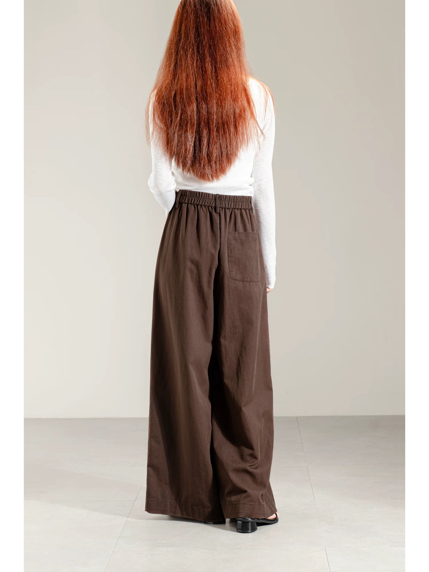 2025 autumn new style temperament retro high waist coffee color wide leg pants trousers women spring and autumn loose slim straight pants