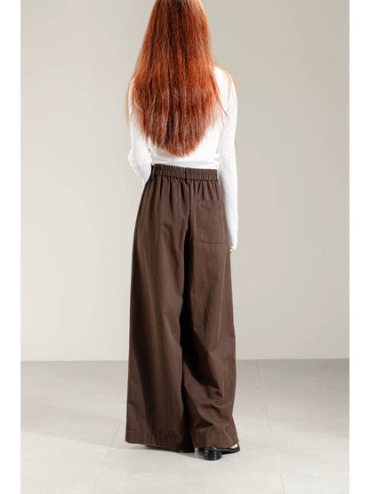 2025 autumn new style temperament retro high waist coffee color wide leg pants trousers women spring and autumn loose slim straight pants