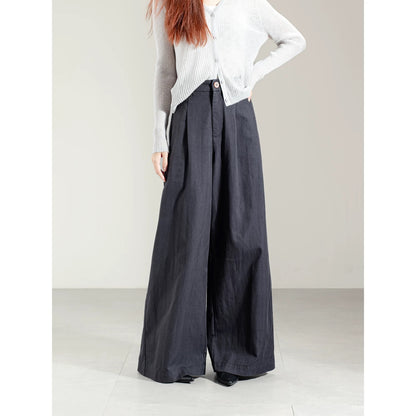 2025 autumn new style temperament retro high waist coffee color wide leg pants trousers women spring and autumn loose slim straight pants