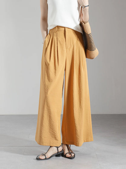 Retro cotton and linen nine-point pants wide-leg pants women 2025 new summer thin high waist slim loose straight casual pants