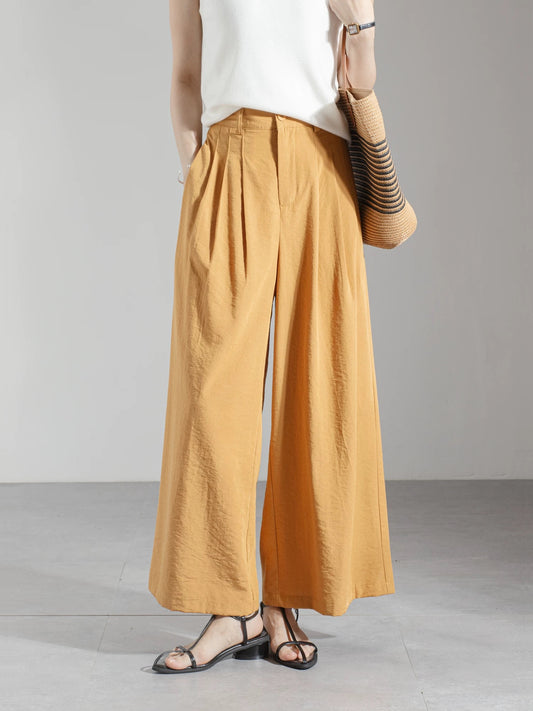 Retro cotton and linen nine-point pants wide-leg pants women 2025 new summer thin high waist slim loose straight casual pants
