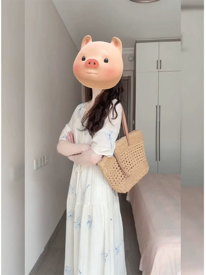 French tea break gentle style floral dress female 2025 summer new short sleeve waist temperament long dress small