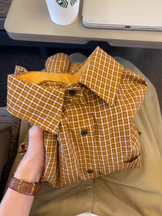 Retro-style relaxed plaid shirt, loose fit, slimming, spring style, thin Korean style, niche oversized coat