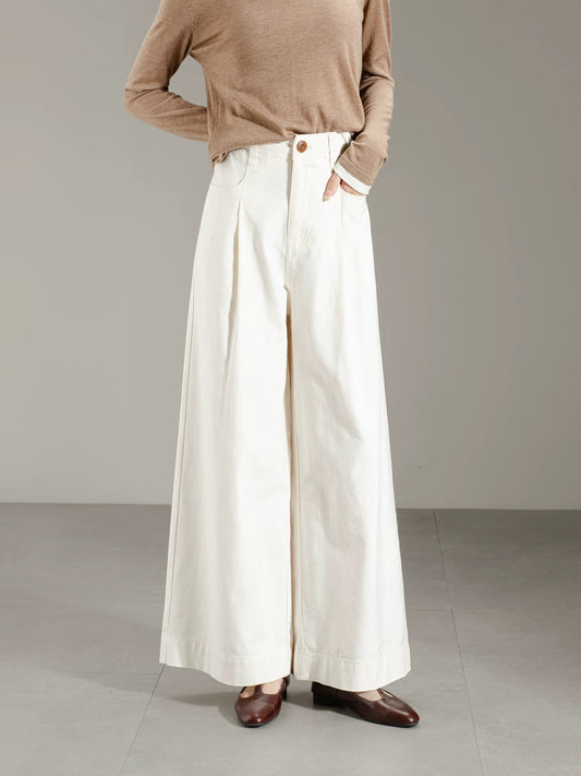 Korean retro simple apricot wide-leg pants casual pants women's spring and autumn high waist loose straight pants petite trousers