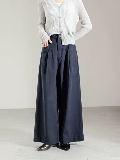 Korean retro simple apricot wide-leg pants casual pants women's spring and autumn high waist loose straight pants petite trousers