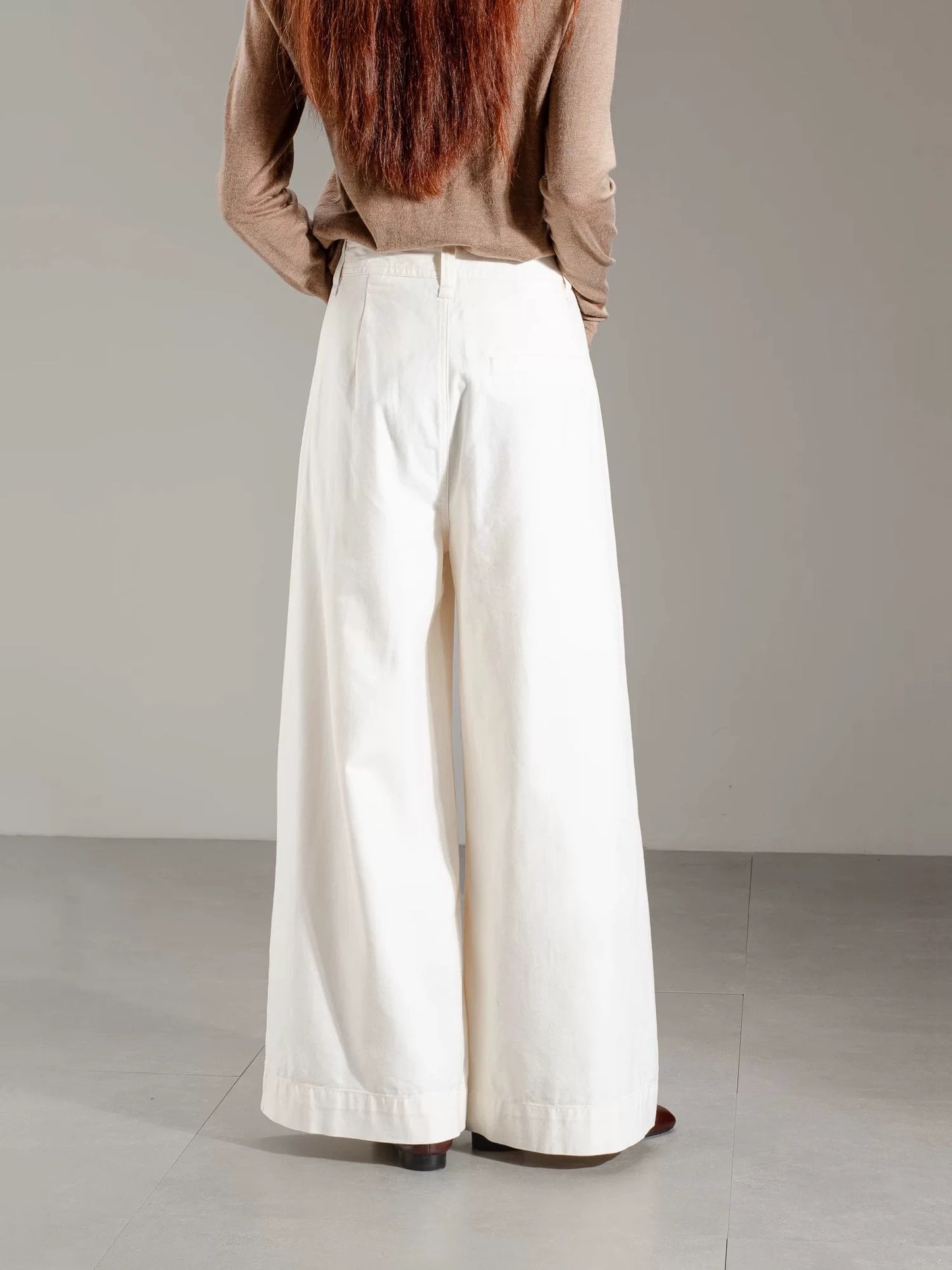 Korean retro simple apricot wide-leg pants casual pants women's spring and autumn high waist loose straight pants petite trousers