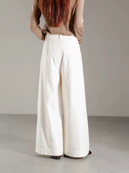 Korean retro simple apricot wide-leg pants casual pants women's spring and autumn high waist loose straight pants petite trousers