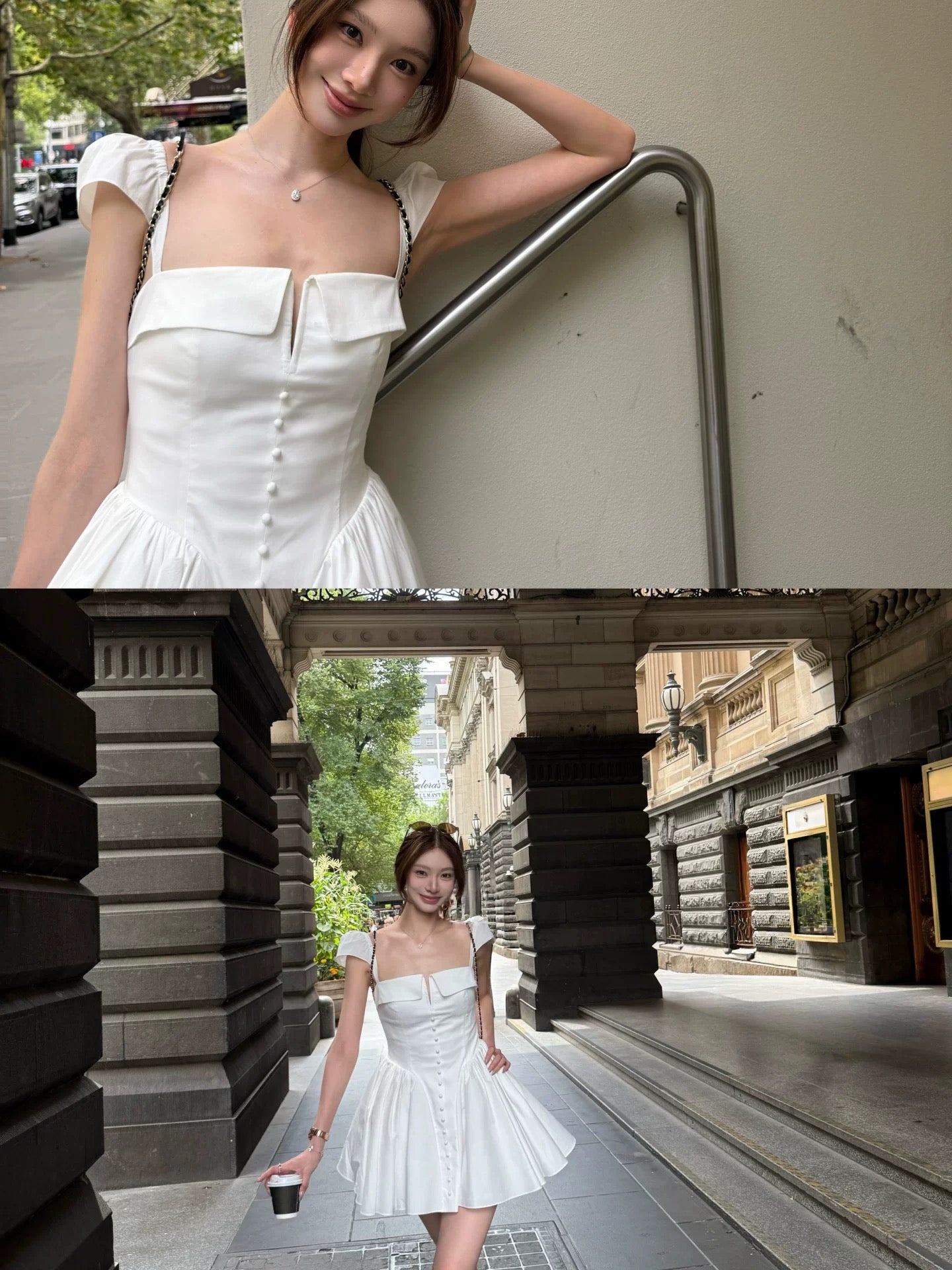 yangzifan White slip dress, women's summer off-shoulder French design A-line puffy short skirt