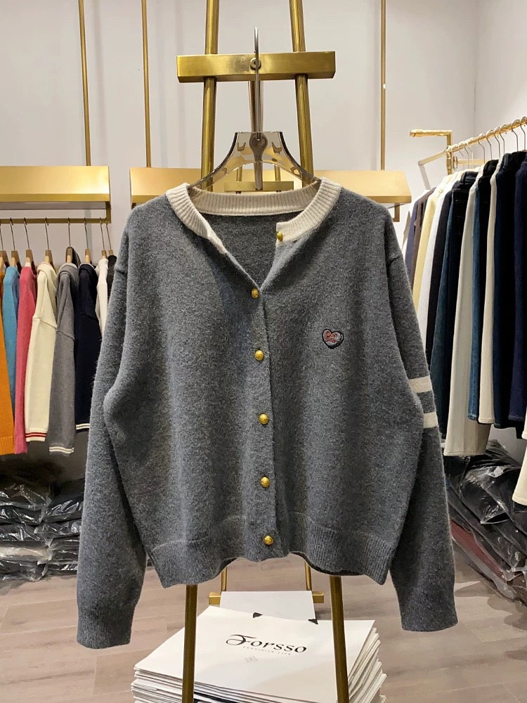 [Xiao Ai's Stall Real Shot] Crew Neck Layered High-End Blended Knit Cardigan, Soft and Cozy Sweater, Autumn and Winter Top