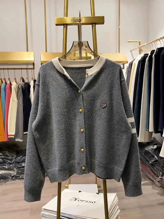 [Xiao Ai's Stall Real Shot] Crew Neck Layered High-End Blended Knit Cardigan, Soft and Cozy Sweater, Autumn and Winter Top