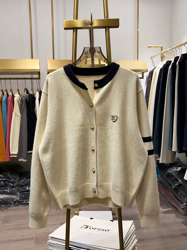 [Xiao Ai's Stall Real Shot] Crew Neck Layered High-End Blended Knit Cardigan, Soft and Cozy Sweater, Autumn and Winter Top