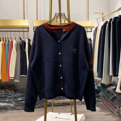 [Xiao Ai's Stall Real Shot] Crew Neck Layered High-End Blended Knit Cardigan, Soft and Cozy Sweater, Autumn and Winter Top
