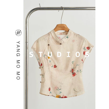 New Chinese style national style diagonal lapel jacquard short-sleeved shirt chiffon casual pants suit new women's summer clothing with a complete set