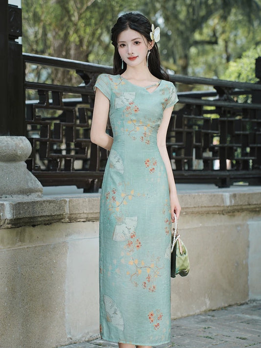 Super nice new Chinese style retro Republic of China style young style stunning green cheongsam improved dress summer 2024 new style