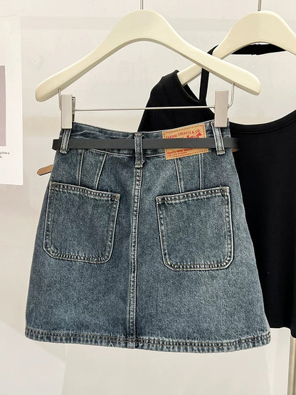 Retro a-line denim skirt for women summer 2024 new American style high-waist slim short skirt hip-covering skirt spring and autumn