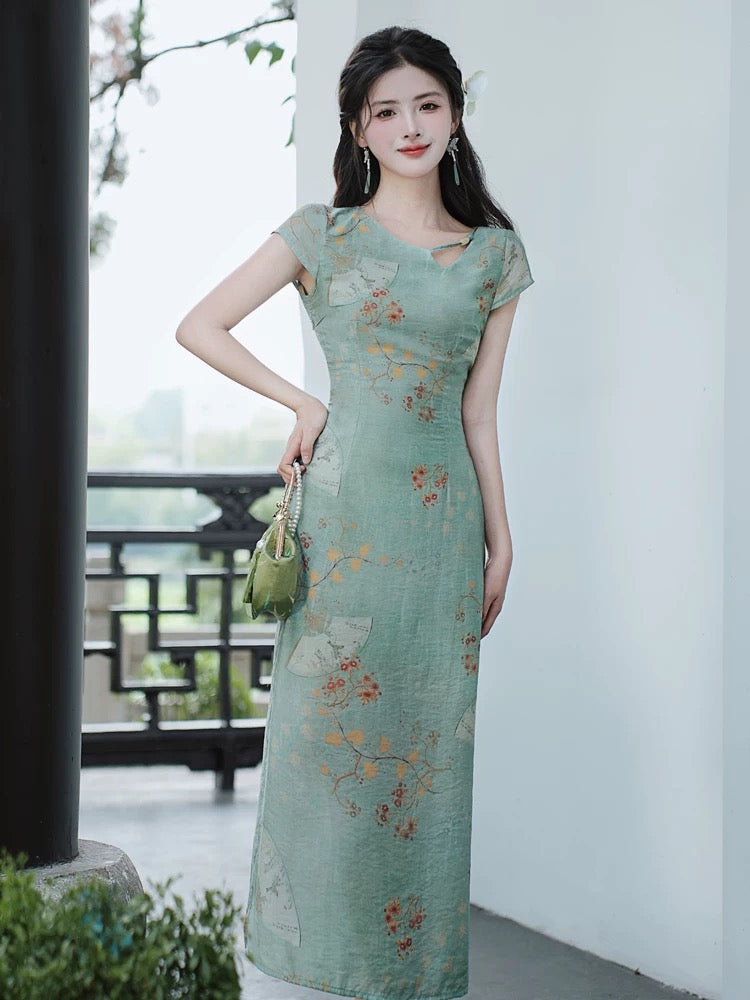 Super nice new Chinese style retro Republic of China style young style stunning green cheongsam improved dress summer 2024 new style