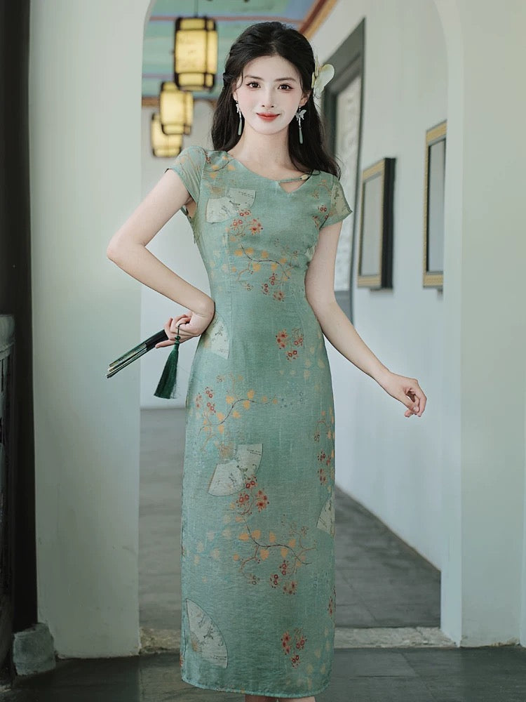 Super nice new Chinese style retro Republic of China style young style stunning green cheongsam improved dress summer 2024 new style