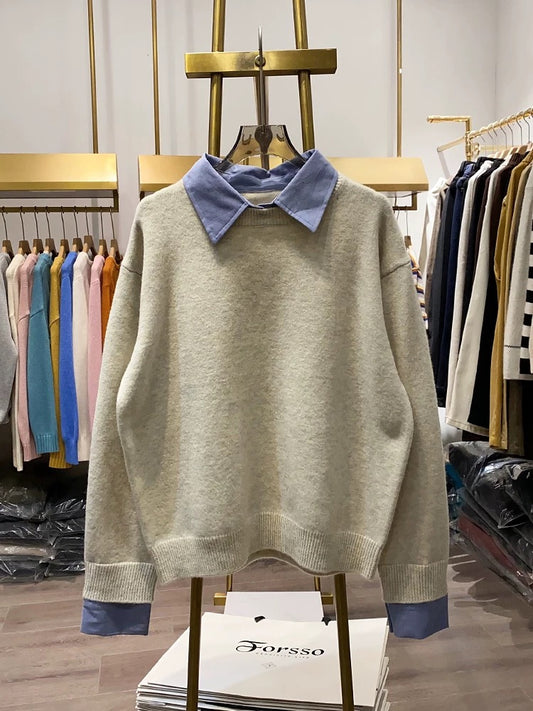 [Xiao Ai's Stall Photos] Women's Round Neck Pullover Sweater, Autumn and Winter Layering Innerwear Base Layer Soft Knit Top