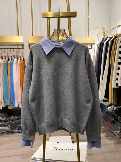 [Xiao Ai's Stall Photos] Women's Round Neck Pullover Sweater, Autumn and Winter Layering Innerwear Base Layer Soft Knit Top