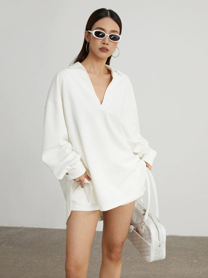 ZzZHANG【Just need word of mouth B】Fashionable deep V shirt collar loose silhouette top + shorts casual suit