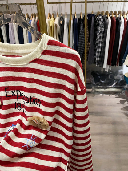 [Xiao Ai's Stall Photos] Unique Design 3D Lion Doll Striped Long-Sleeve T-Shirt for Women, Youthful Top