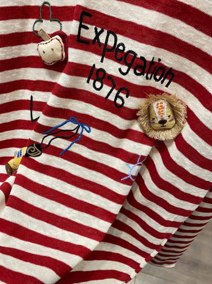 [Xiao Ai's Stall Photos] Unique Design 3D Lion Doll Striped Long-Sleeve T-Shirt for Women, Youthful Top