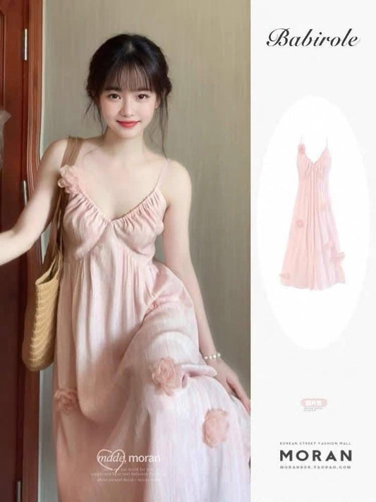 French pure desire gentle unique beautiful flower suspender dress female summer new high-end seaside holiday long dress