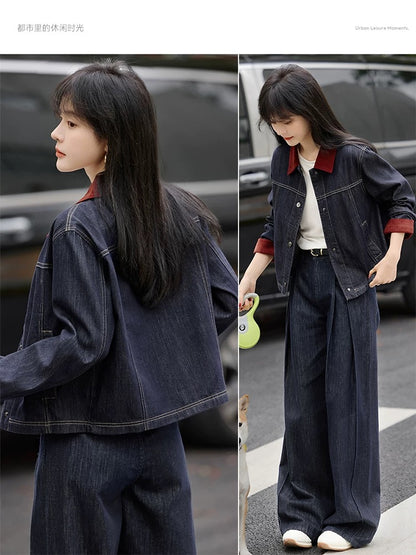 Mohan Yimei casual Korean style contrast color stitching retro denim versatile age-reducing jacket 2025 spring and summer new jacket
