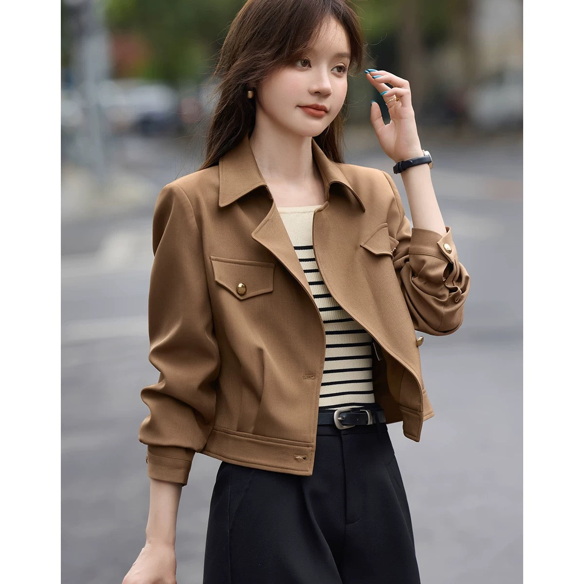 Mohan Yimei urban casual versatile fashion lapel jacket coat 2025 spring new workwear white coat