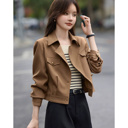 Mohan Yimei urban casual versatile fashion lapel jacket coat 2025 spring new workwear white coat