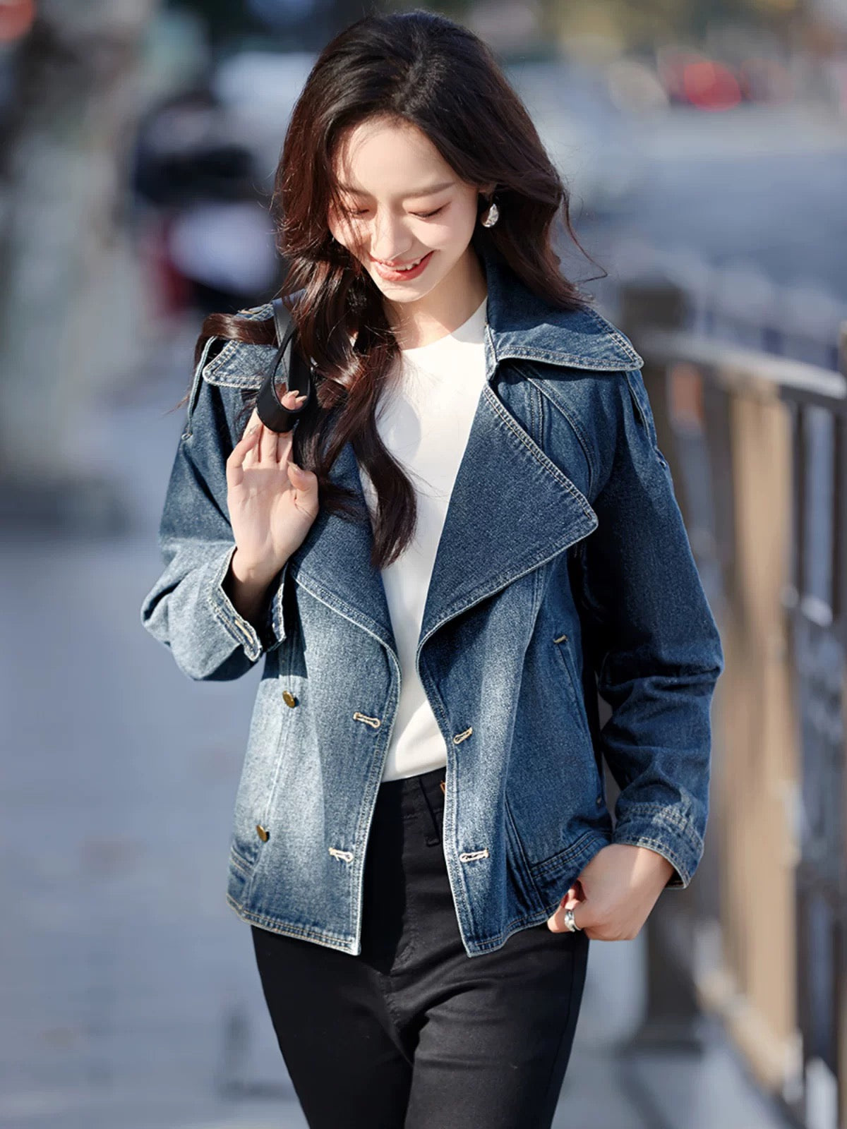 Mohan Yimei casual fashion jacket 2025 spring new style windbreaker short lapel women's denim jacket